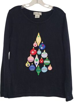 Vintage Nouveaux Black Christmas Tree Festive Holiday Sweater Medium